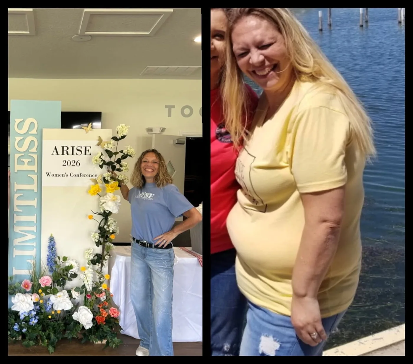 ReclaimRx Health co-founder Angela at different points in her long-term weight journey.